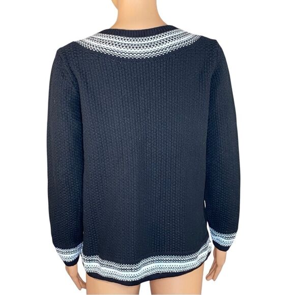 Ann Taylor Loft Black White Knit Sweater Womens Size Small Split Neck - Picture 3 of 5
